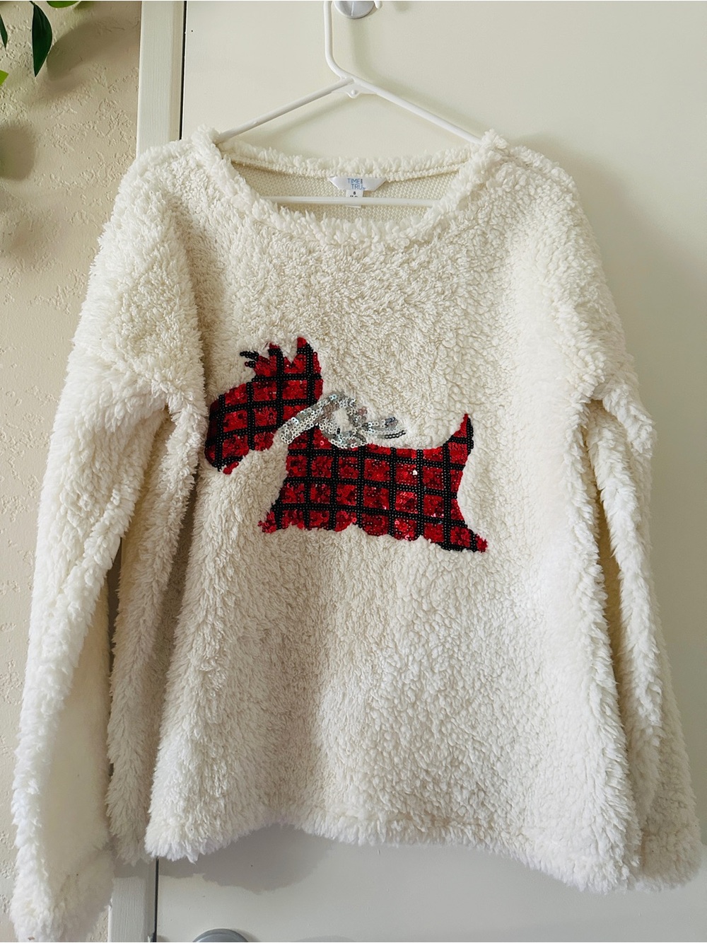 Time and Tru Pullover -Size Small-With Red Sequined Scottie Dog